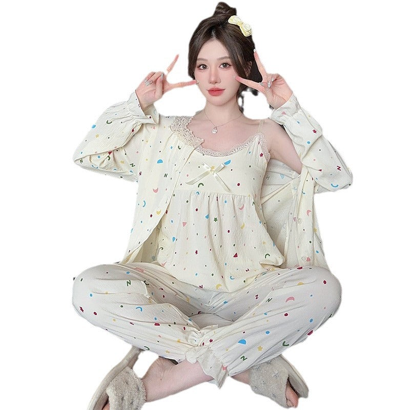 Sweet Cotton 3-Piece Pajama Set with Chest Pad