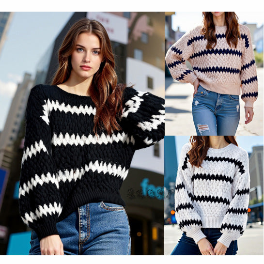 Striped Knit Pullover Women’s Autumn Winter Sweater