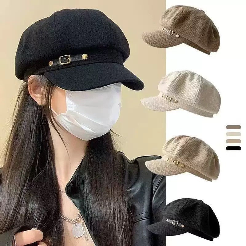 Korean Style Black Octagonal Beret Hat