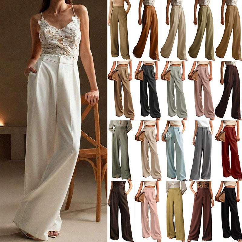 Women’s High Waist Loose Straight Wide-Leg Suit Pants