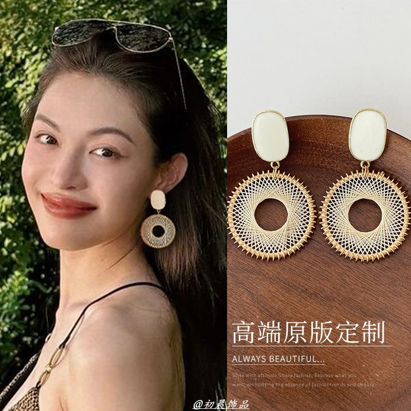 French Off-White Braided Boho Earrings Summer Style