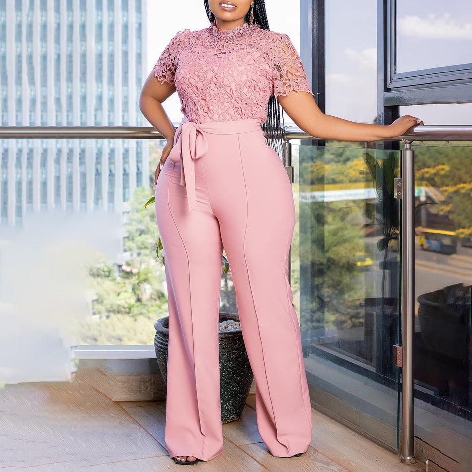 Women’s Sexy Lace Cut-Out Jumpsuit – High-Waist Wide Leg Outfit