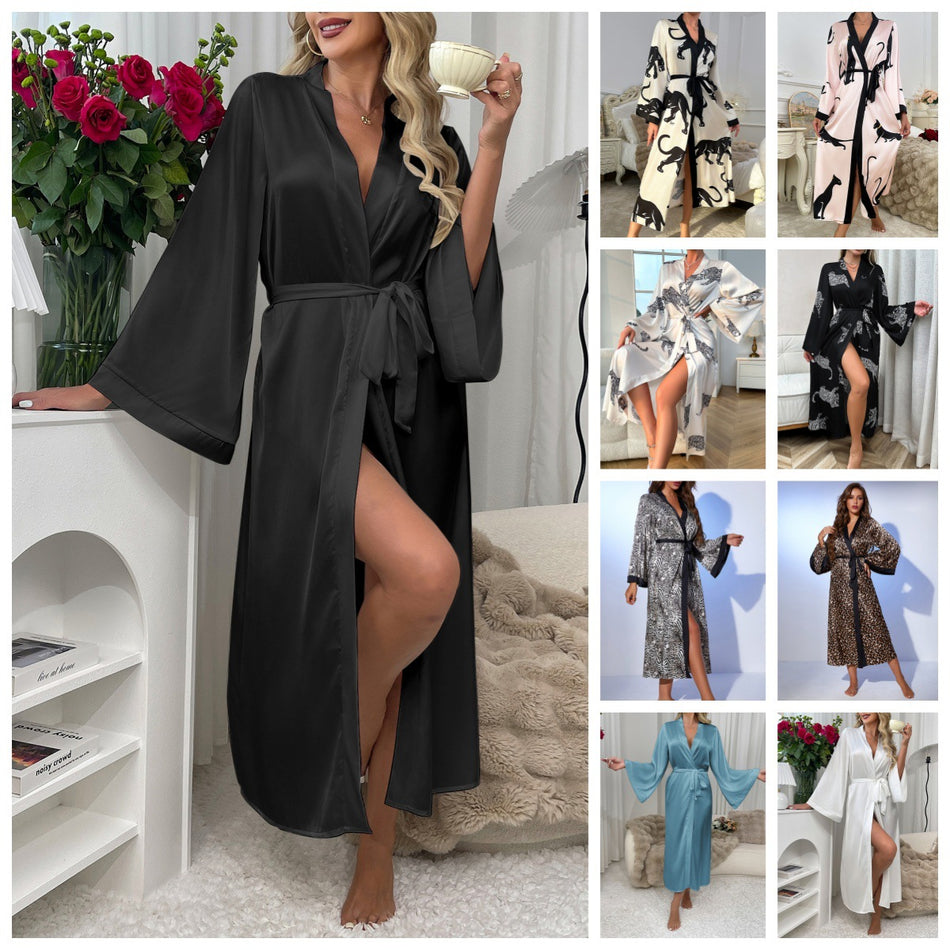 Women’s Satin Long Robe with Tie Waist