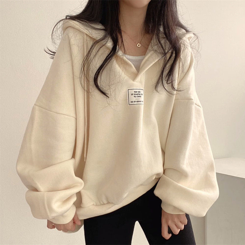 Plus Size Hooded V-Neck Sweatshirt – Y2K Korean Style