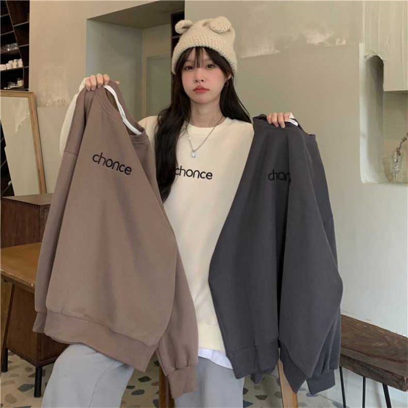 Women’s Hong Kong Style Letter Print Fleece Sweatshirt
