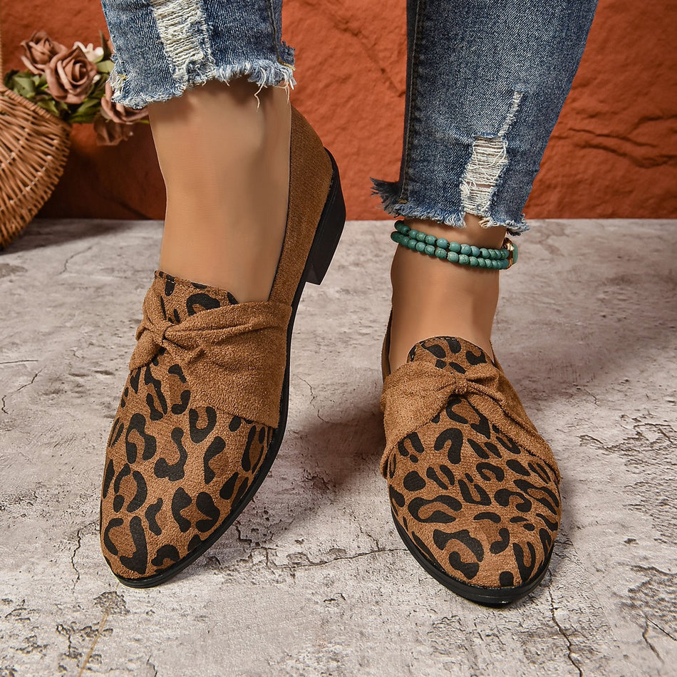 Plus Size Leopard Print Suede Loafers – Women's Autumn Slip-On Bean Shoes