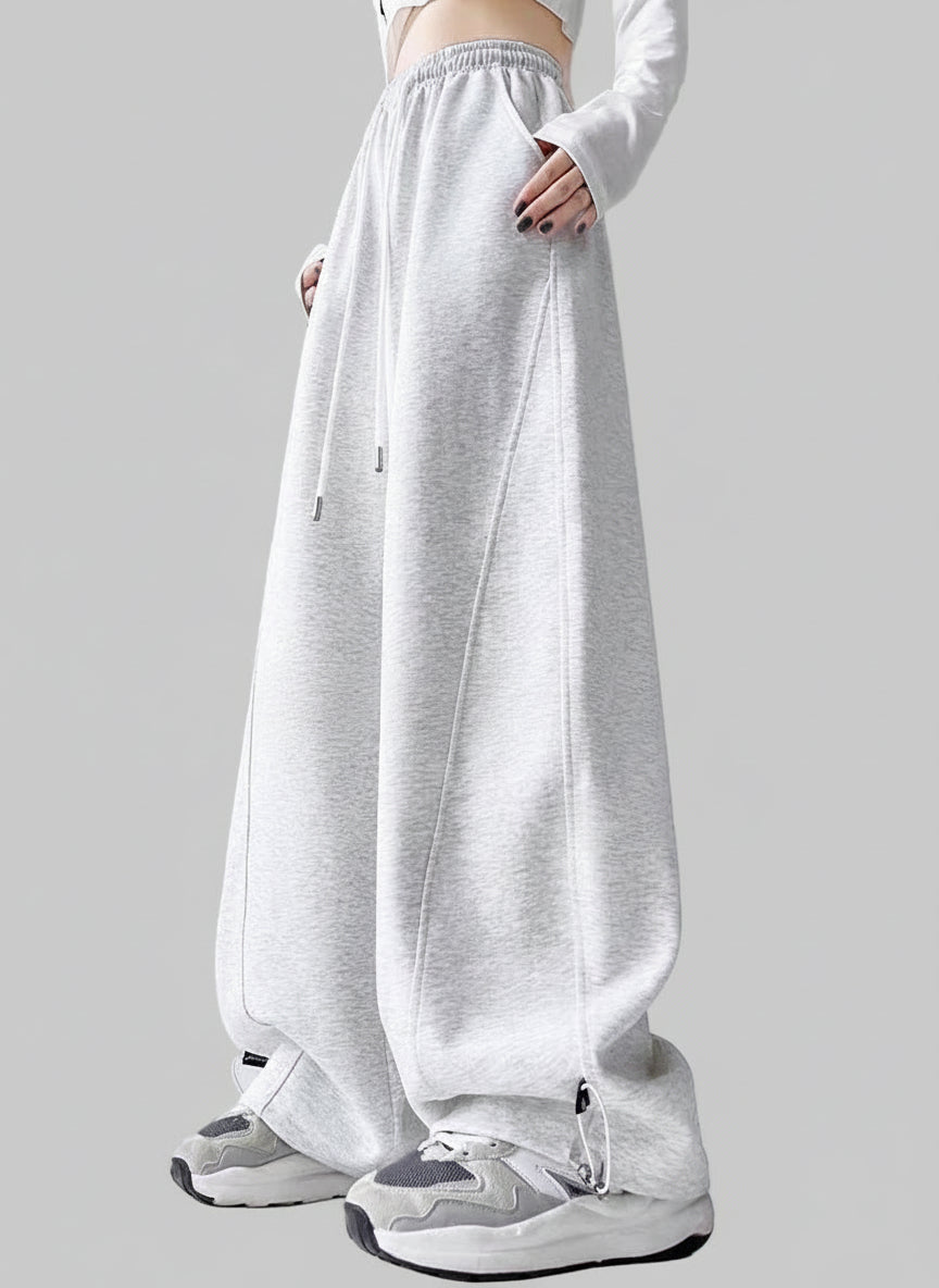 Red Fleece-Lined American Wide-Leg Sweatpants Women