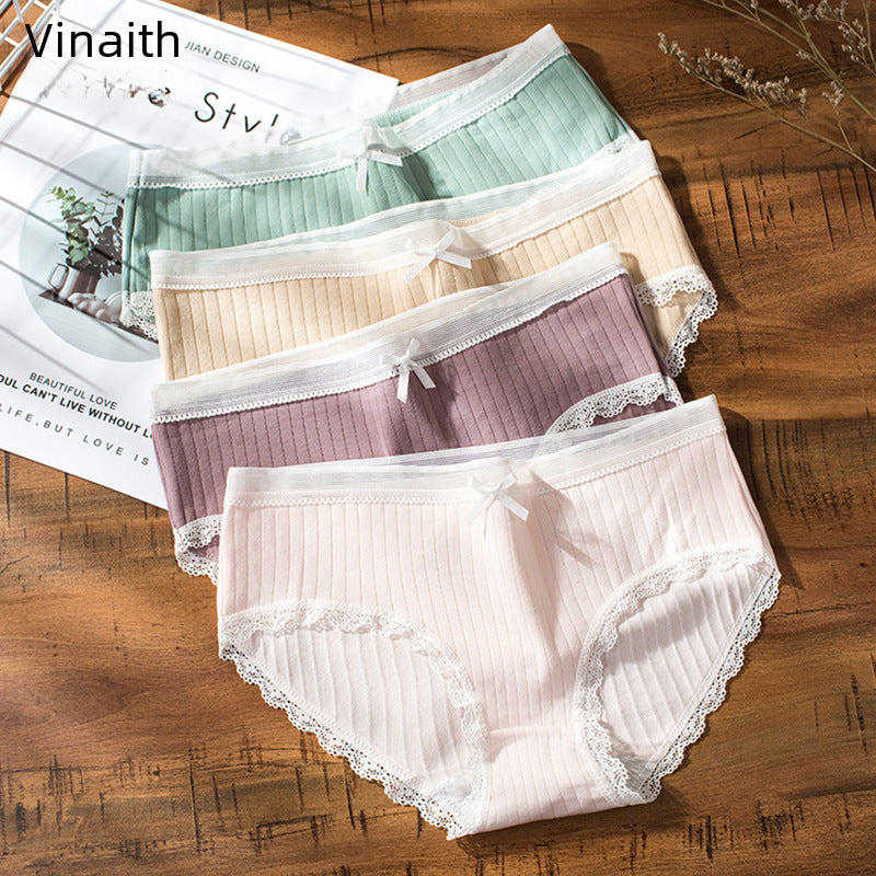 Drawstring Cotton Lace Underwear – Mid-Waist Sexy Brief