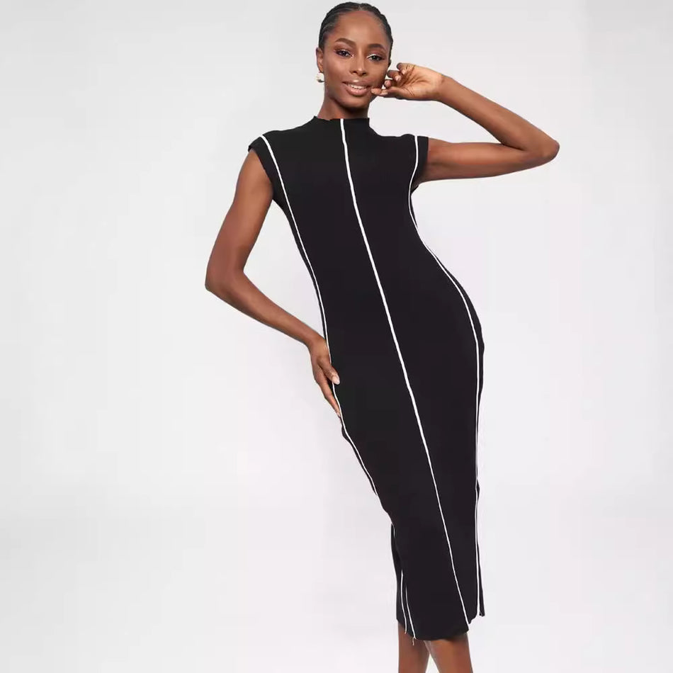 Striped Sexy Knitted Dress – European & American Style