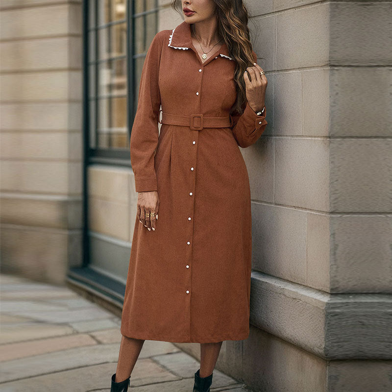 Corduroy Lace Shirt Dress