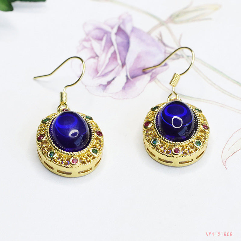 Aiyu French Retro Blue Glass Earrings