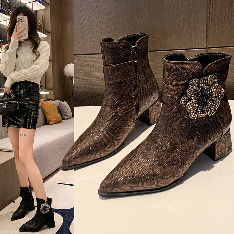 Women’s Vintage Leather Short Boots Chunky Heels 2025