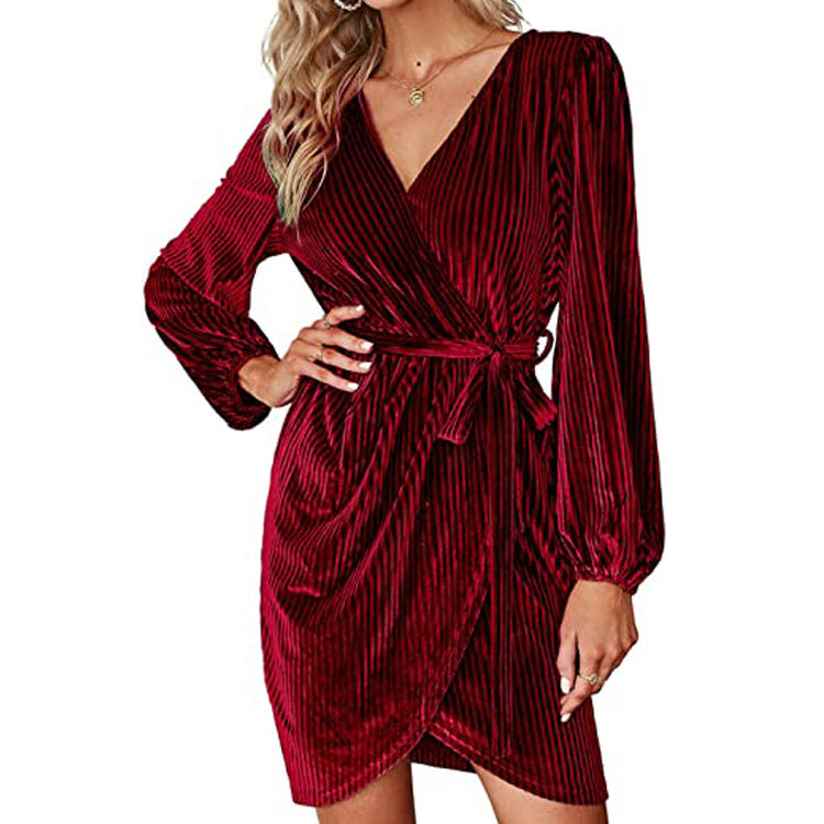 V-Neck Pleated Wrap Dress – Short Party Style 🎉💃