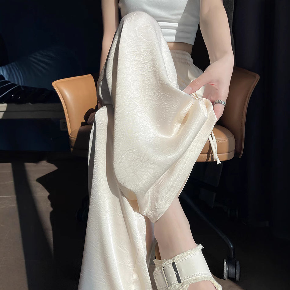 White Acetate Satin Ice Silk Pants