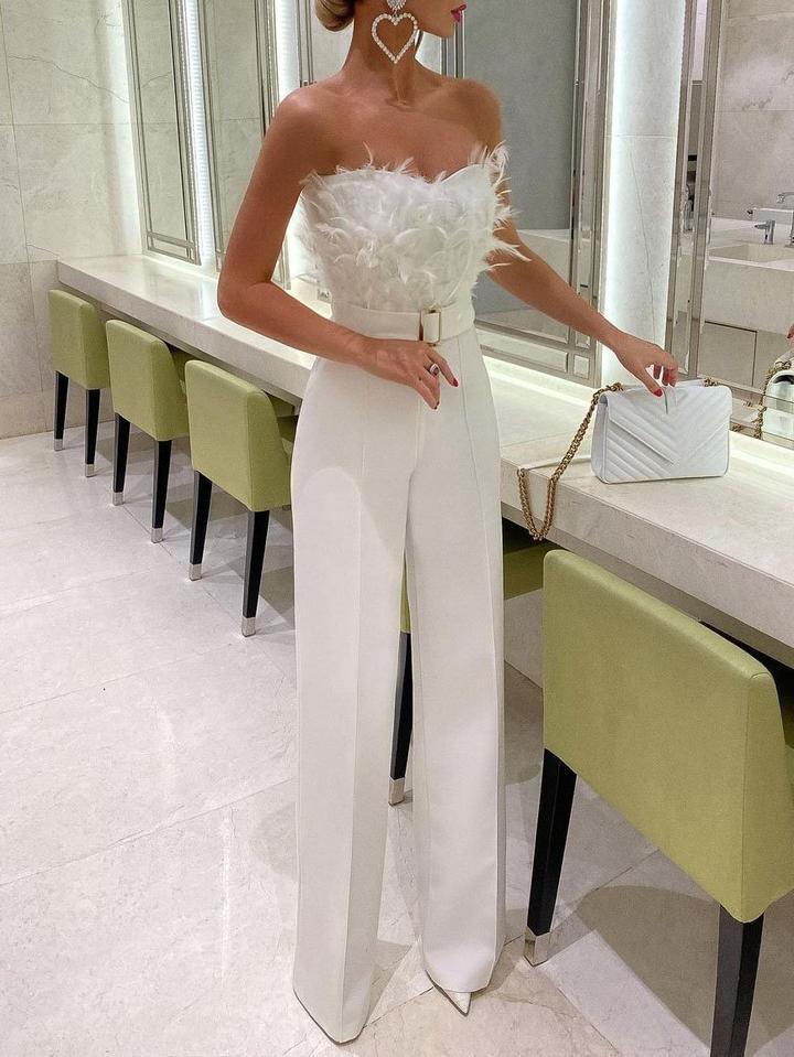 Women’s Feather Tube Jumpsuit – Sexy Strapless Party Outfit