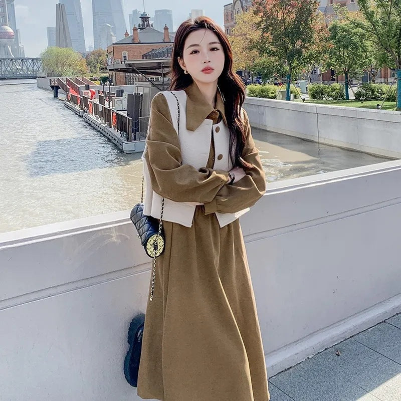 Women's Shirt Dress & Vest Set