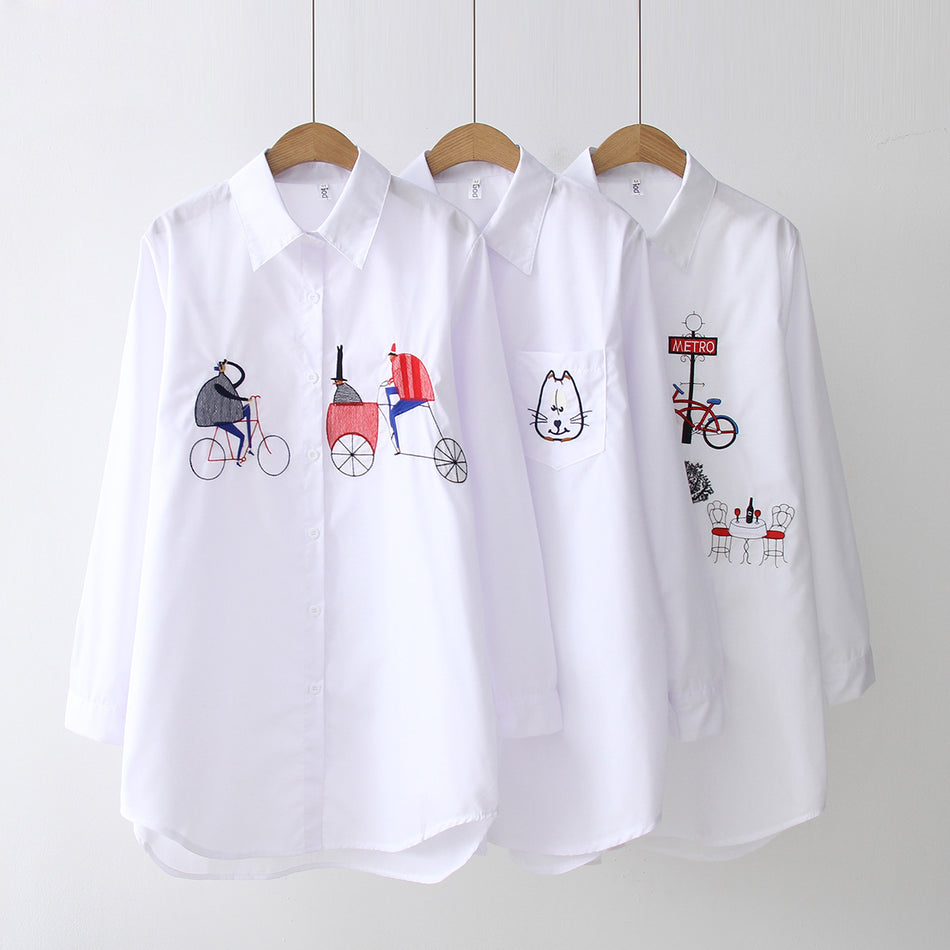 White Printed Loose Shirt